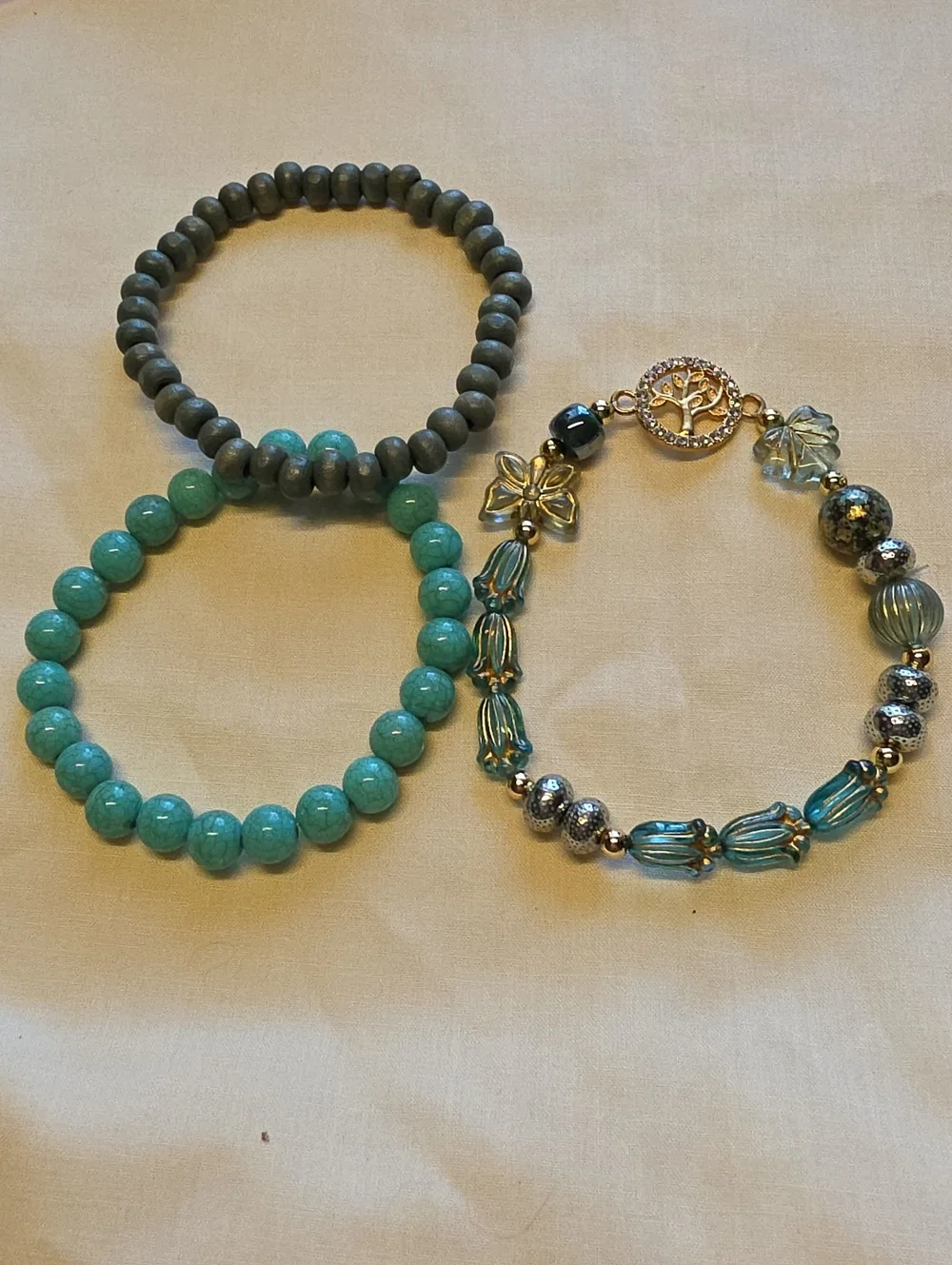 Handcrafted Turquoise & Gray Beaded Bracelet Set - Unbranded